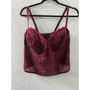 Curvation Burgundy Lace Corset Bustier Bra Top Adjustable Straps Underwire‎ 42D